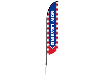 13ft NOW LEASING Stock Blade Flag with Ground Stake 04